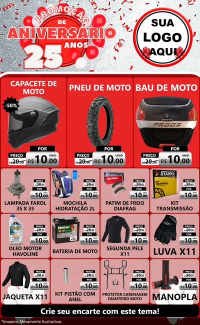 Modelo de Encarte para Encarte Grande com o tema Promoção de Aniversário - 25Anos para Moto peças