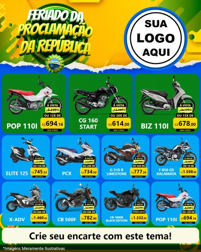 Modelo de Rede Social para Feed Instagram com o tema Feriado da Proclamação da República para Concessionaria de Motos