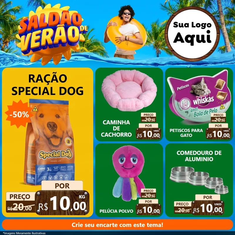Modelo de Rede Social para Feed Facebook com o tema Saldão de Verão para Pet Shop