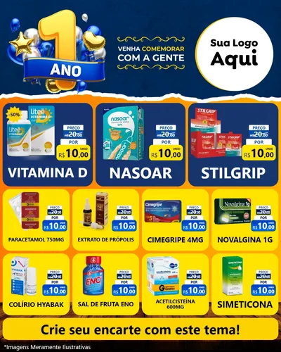 Modelo de Rede Social para Feed Instagram com o tema Um Ano de Aniversário para Farmácia