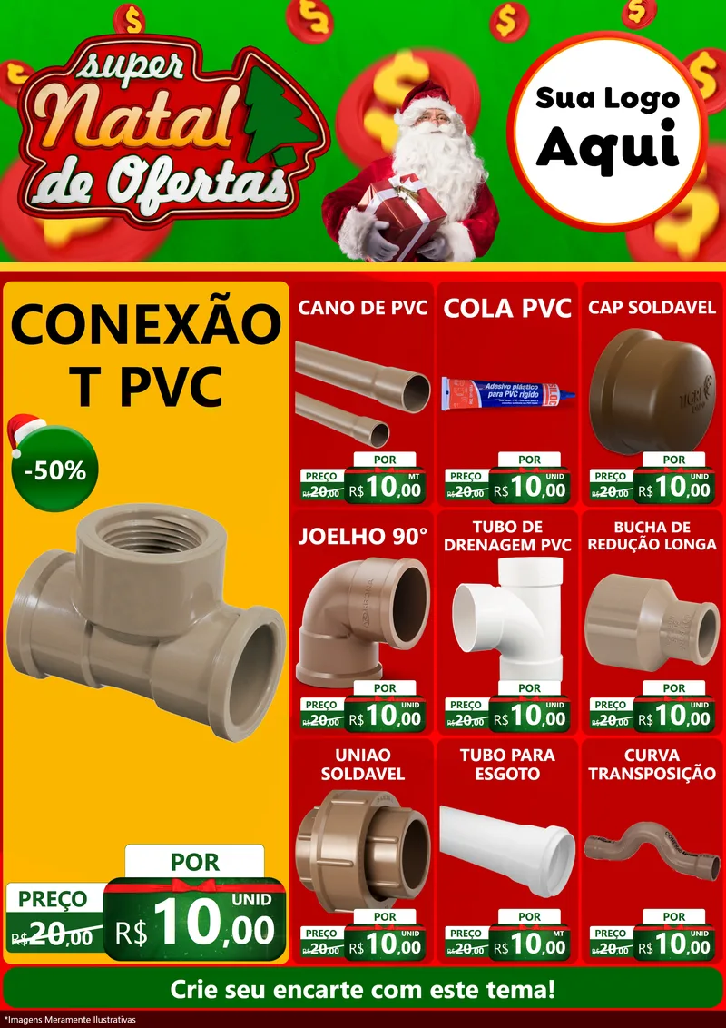 Modelo de Encarte para Encarte A4 Vertical com o tema Super Natal de Ofertas para Tubos e conexões