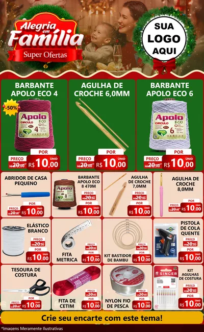 Modelo de Encarte para Encarte Grande com o tema Alegria Em Família - Super Ofertas para Armarinho e Aviamentos