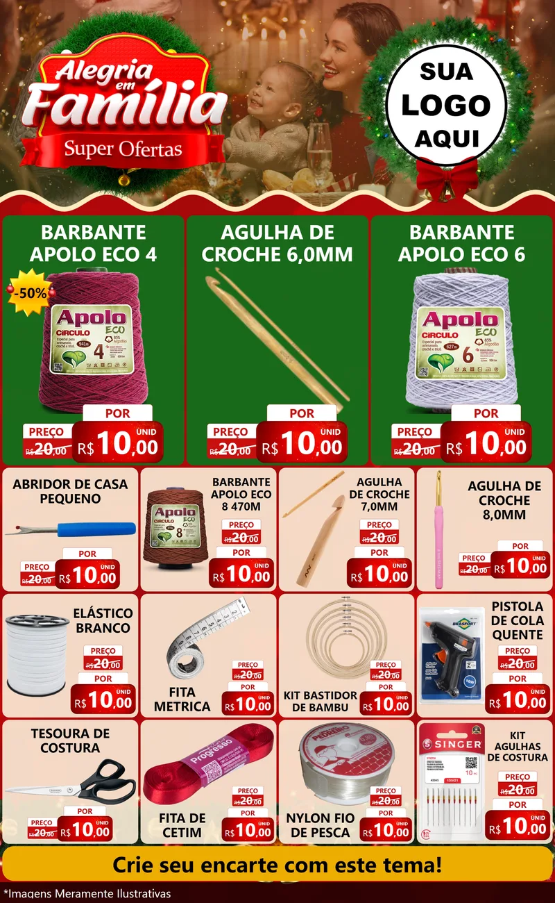 Modelo de Encarte para Encarte Grande com o tema Alegria Em Família - Super Ofertas para Armarinho e Aviamentos