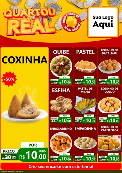 Modelo de Encarte para Encarte A4 Vertical com o tema Quartou do Real para Salgadaria