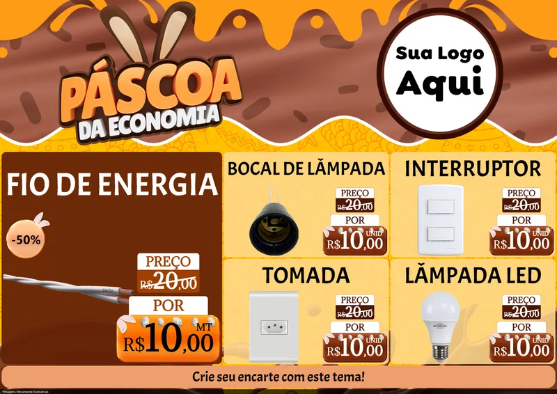 Modelo de Encarte para Encarte A4 Horizontal com o tema Páscoa da Economia para Materiais Elétricos