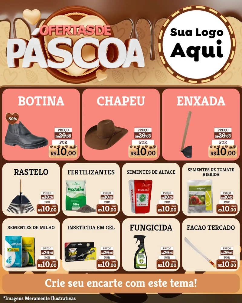 Modelo de Rede Social para Feed Instagram com o tema Ofertas de Páscoa para Agropecuária