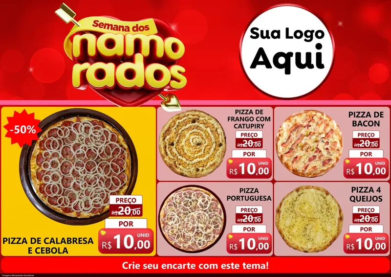 Modelo de Encarte para Encarte A4 Horizontal com o tema Semana dos namorados para Pizzaria