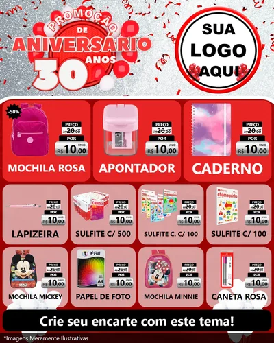 Modelo de Rede Social para Feed Instagram com o tema Promoção de Aniversário - 30 Anos para Papelaria