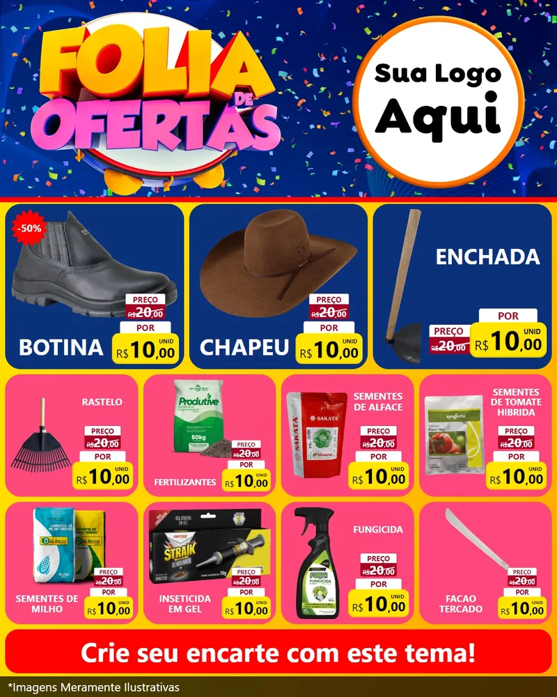 Modelo de Rede Social para Feed Instagram com o tema Folia de Ofertas para Agropecuária