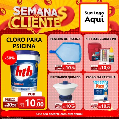 Modelo de Rede Social para Feed Facebook com o tema Semana do Cliente para Produtos para Piscina