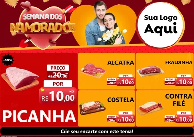 Modelo de Encarte para Encarte A4 Horizontal com o tema Semana dos Namorados para Açougue