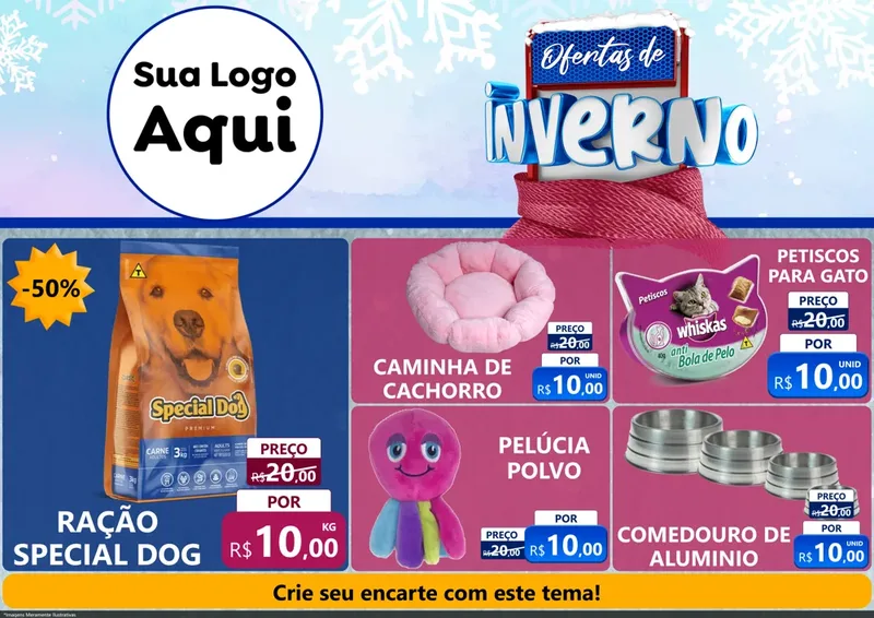 Modelo de Encarte para Encarte A4 Horizontal com o tema Ofertas de Inverno para Pet Shop