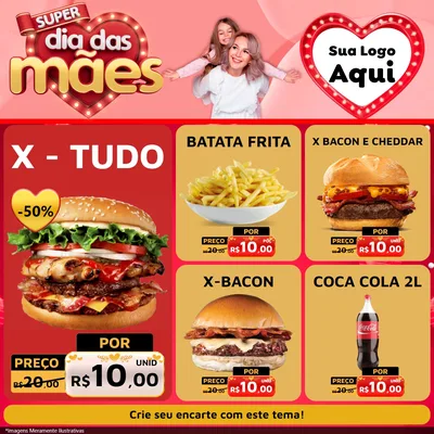 Modelo de Rede Social para Feed Facebook com o tema Super Dia Das Mães para Hamburgueria