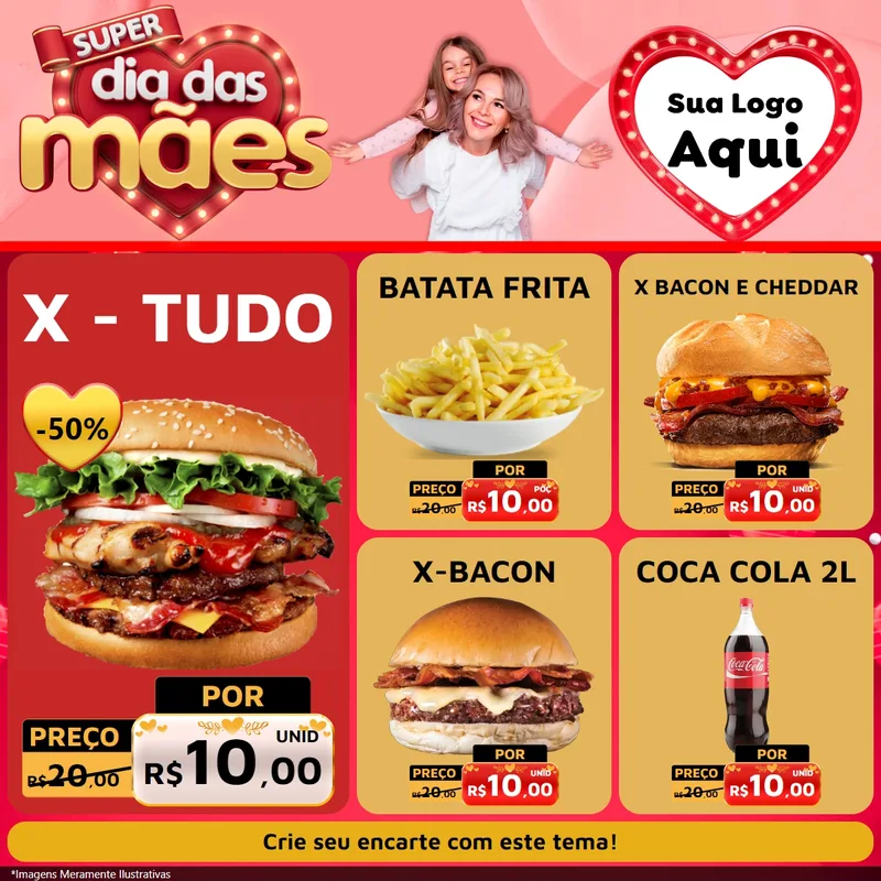 Modelo de Rede Social para Feed Facebook com o tema Super Dia Das Mães para Hamburgueria