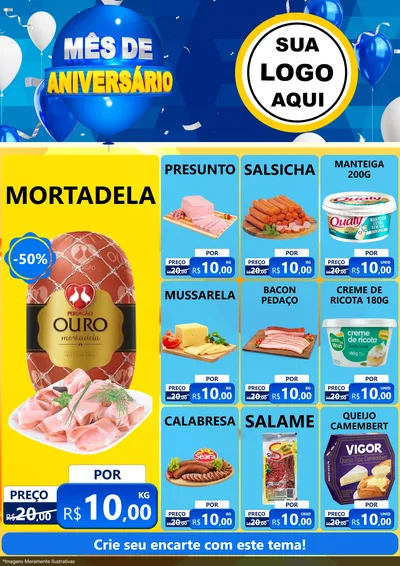 Modelo de Encarte para Encarte A4 Vertical com o tema Mês de Aniversário para Frios e Laticínios