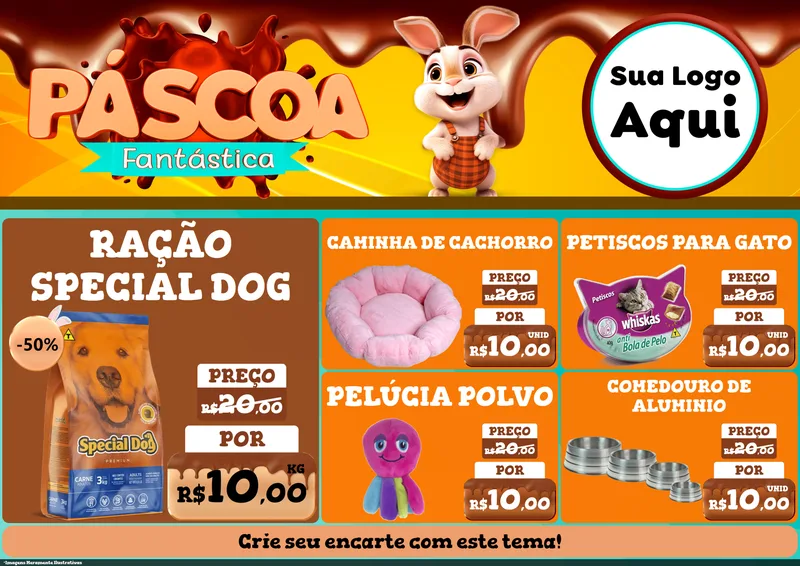 Modelo de Encarte para Encarte A4 Horizontal com o tema Páscoa Fantástica para Pet Shop