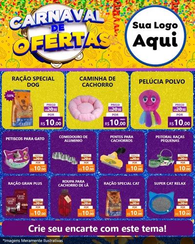 Modelo de Rede Social para Feed Instagram com o tema Carnaval de Ofertas para Pet Shop