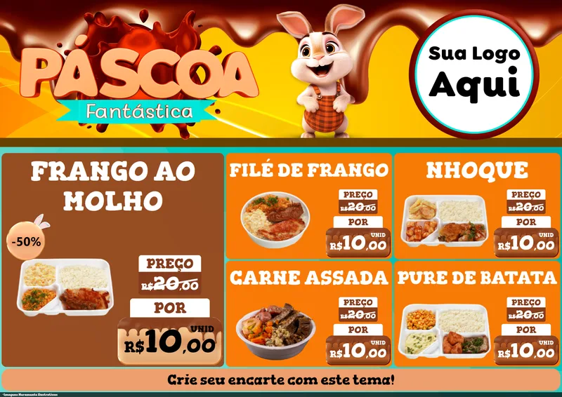 Modelo de Encarte para Encarte A4 Horizontal com o tema Páscoa Fantástica para Restaurante