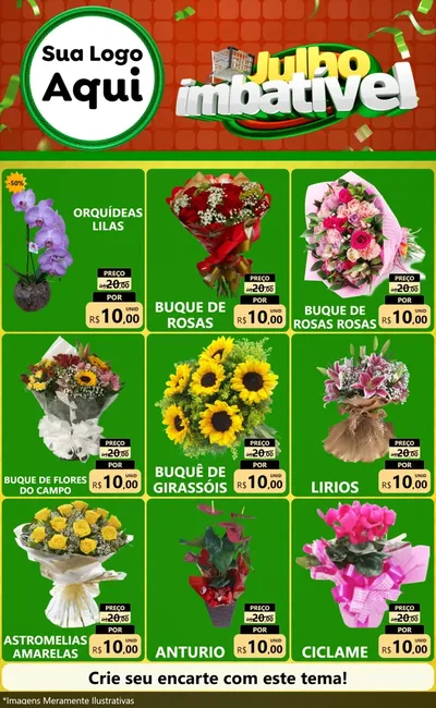 Modelo de Encarte para Encarte Grande com o tema Julho Imbatível para Floricultura e jardim
