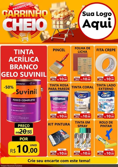 Modelo de Encarte para Encarte A4 Vertical com o tema Promoção carrinho cheio para Tintas e Ferramentas