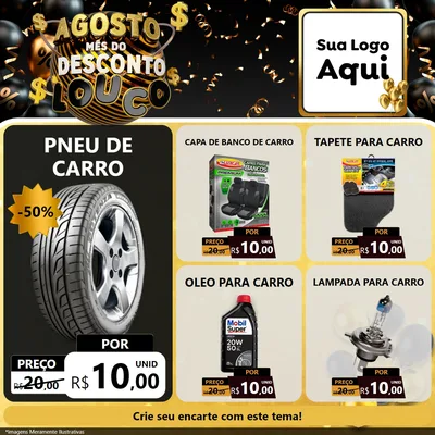 Modelo de Rede Social para Feed Facebook com o tema Agosto Mês do Desconto Louco para Auto peças