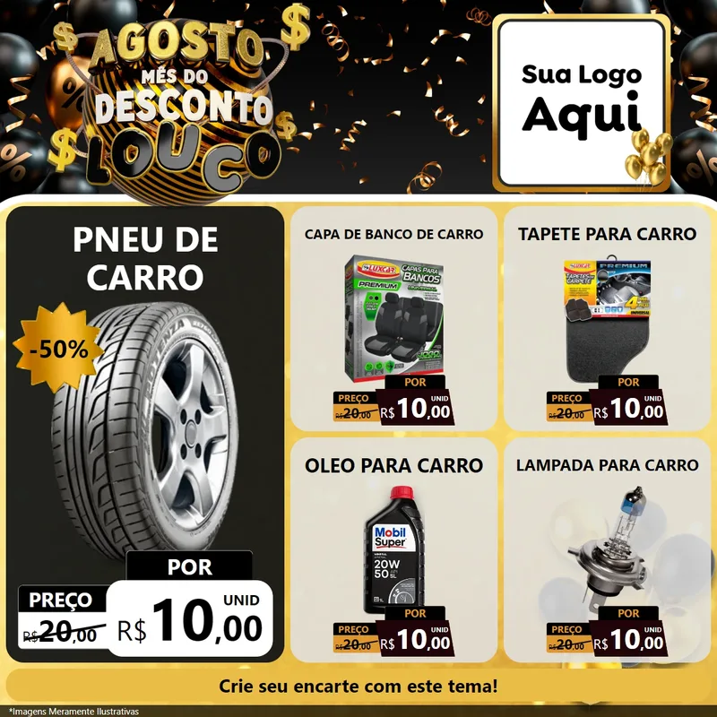 Modelo de Rede Social para Feed Facebook com o tema Agosto Mês do Desconto Louco para Auto peças