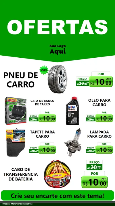 Modelo de TV para TV Vertical com o tema Ofertas Verde Cartaz para Auto peças