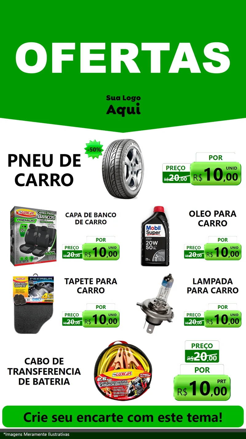 Modelo de TV para TV Vertical com o tema Ofertas Verde Cartaz para Auto peças