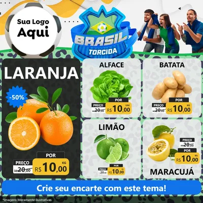 Modelo de Rede Social para Feed Facebook com o tema Brasil Torcida - Copa para Hortifrúti