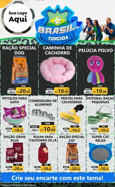 Modelo de Encarte para Encarte Grande com o tema Brasil Torcida - Copa para Pet Shop