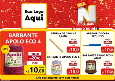 Modelo de Encarte para Encarte A4 Horizontal com o tema Dia N o Dia Mais Barato do Mês para Armarinho e Aviamentos