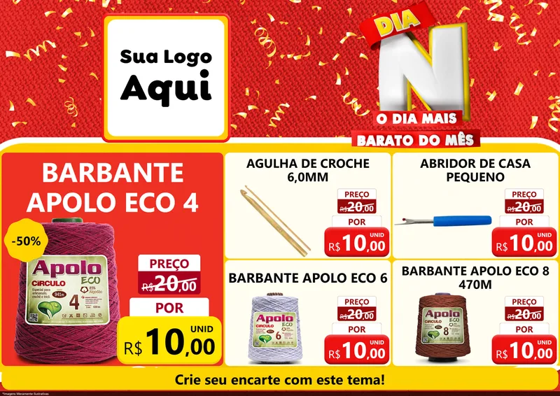 Modelo de Encarte para Encarte A4 Horizontal com o tema Dia N o Dia Mais Barato do Mês para Armarinho e Aviamentos