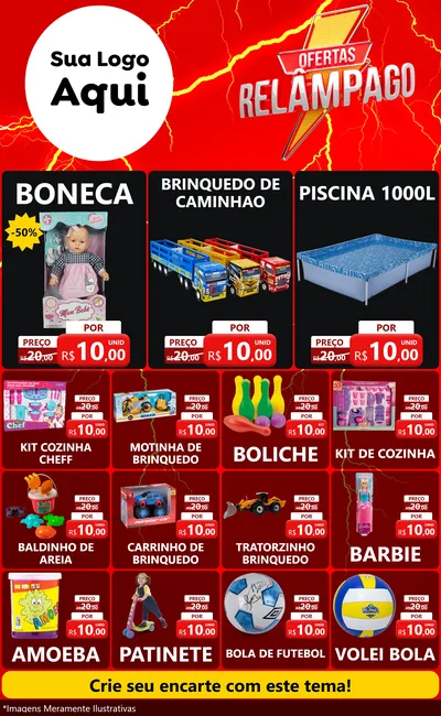 Modelo de Encarte para Encarte Grande com o tema Ofertas Relâmpago para Brinquedos