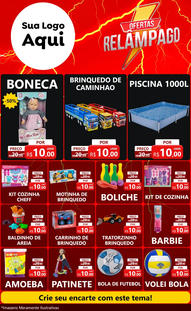 Modelo de Encarte para Encarte Grande com o tema Ofertas Relâmpago para Brinquedos
