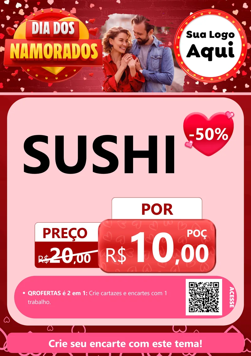 Modelo de Cartaz para Cartaz A4 Vertical com o tema Dia Dos Namorados para Comida japonesa