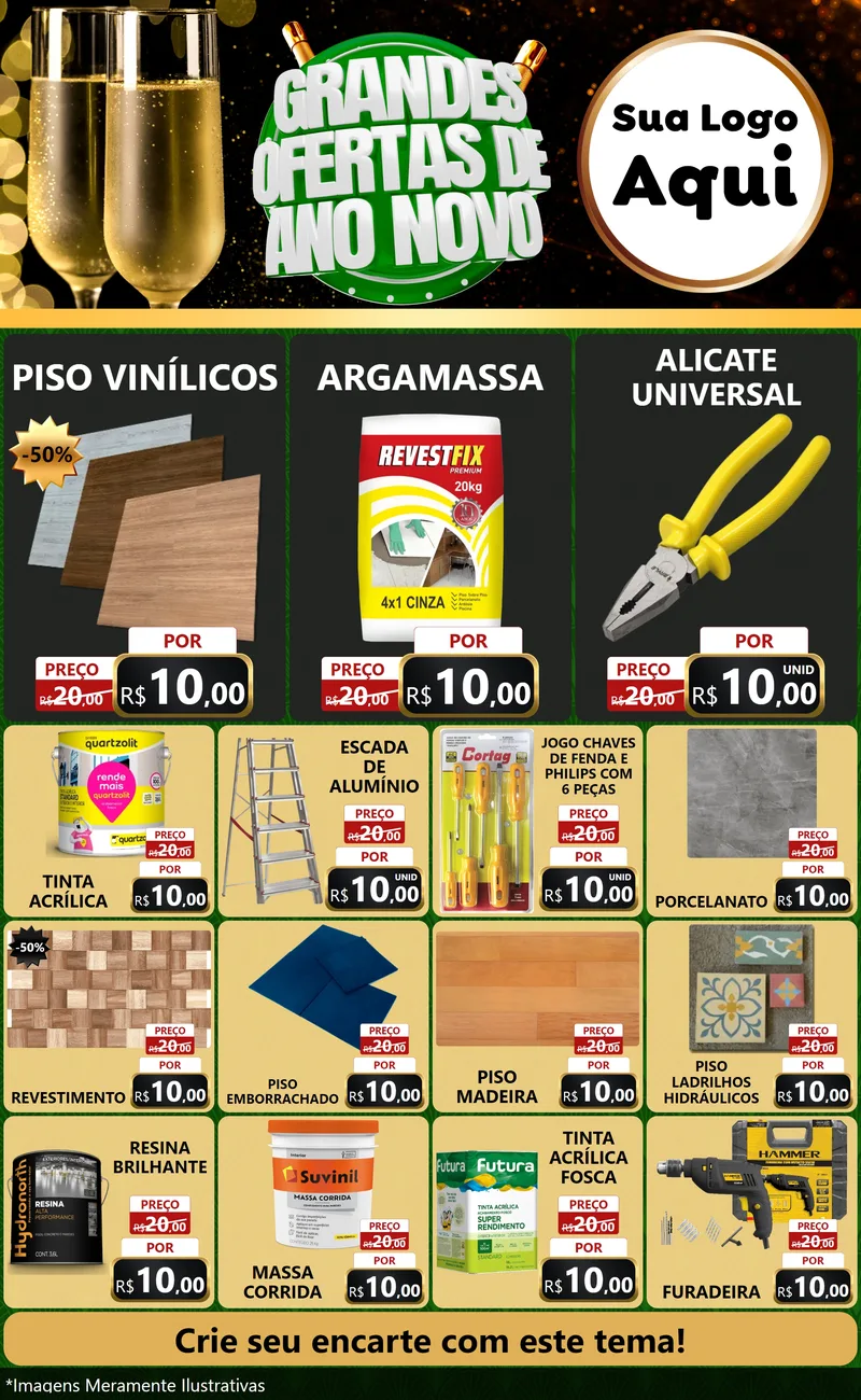 Modelo de Encarte para Encarte Grande com o tema Grandes Ofertas de Ano Novo para Material para Construção