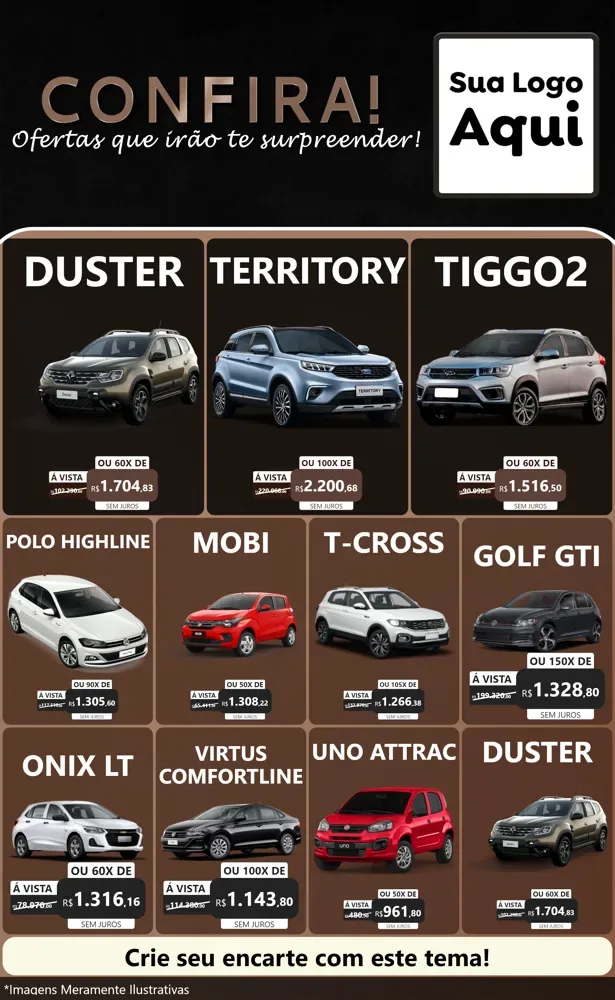 Modelo de Encarte para Encarte Grande com o tema Confira! Ofertas que irão te surpreender! para Concessionaria de Carros