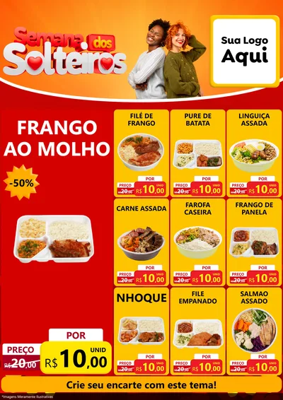 Modelo de Encarte para Encarte A4 Vertical com o tema Semana dos Solteiros para Restaurante
