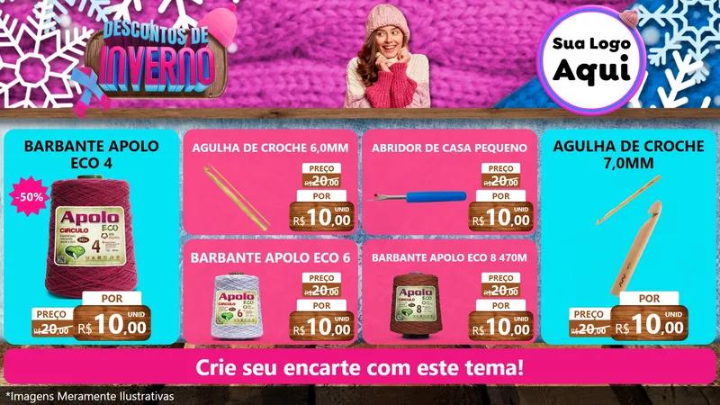 Modelo de TV para TV Horizontal com o tema Descontos de Inverno para Armarinho e Aviamentos