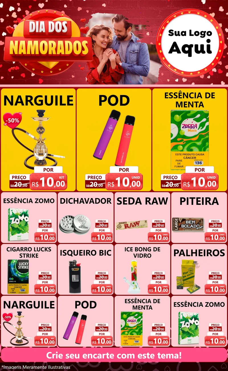 Modelo de Encarte para Encarte Grande com o tema Dia Dos Namorados para Tabacaria