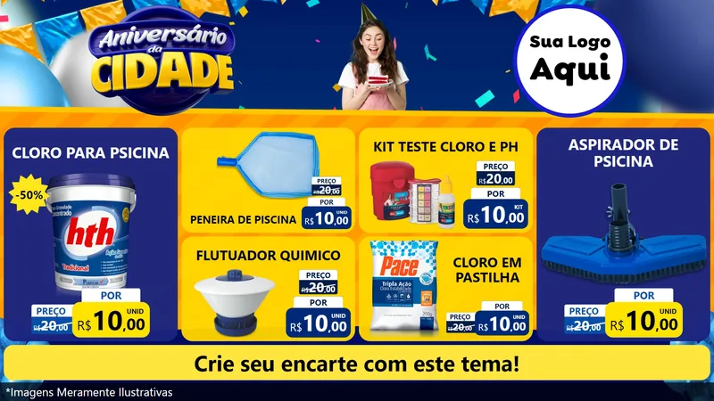 Modelo de TV para TV Horizontal com o tema Aniversário da Cidade para Produtos para Piscina