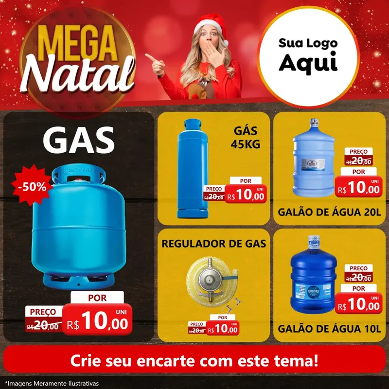 Modelo de Rede Social para Feed Facebook com o tema Mega Natal para Água e gás