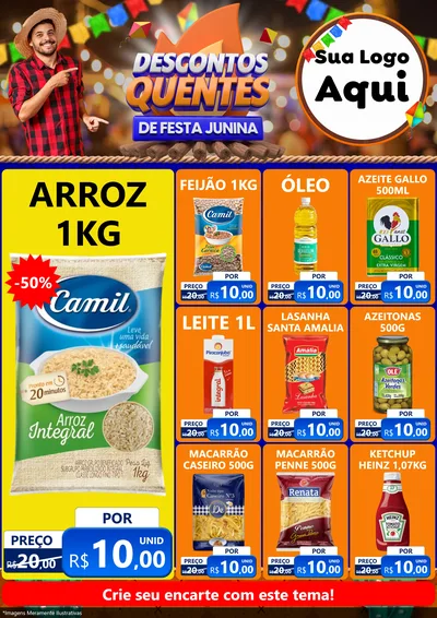 Modelo de Encarte para Encarte A4 Vertical com o tema Descontos Quentes de Festa Junina para Supermercado
