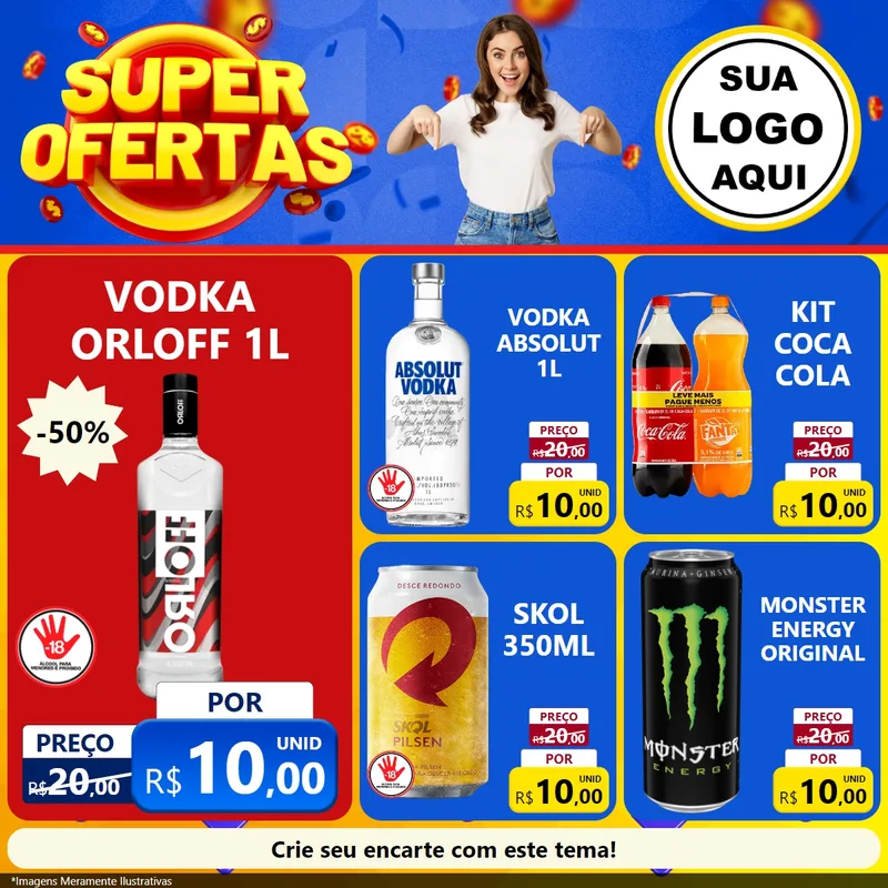 Modelo de Rede Social para Feed Facebook com o tema Super Ofertas para Distribuidora de bebidas