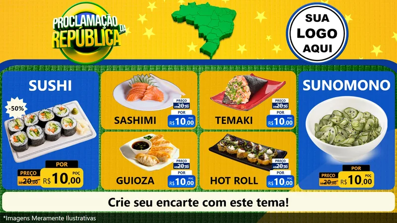 Modelo de TV para TV Horizontal com o tema Proclamação da República para Comida japonesa