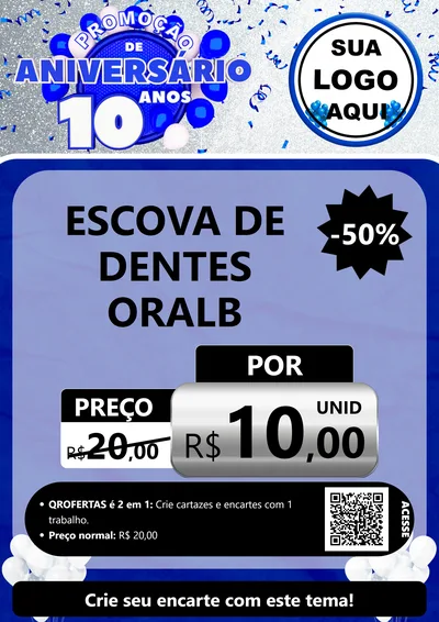 Modelo de Cartaz para Cartaz A4 Vertical com o tema Promoção de Aniversário - 10 Anos para Higiene Pessoal