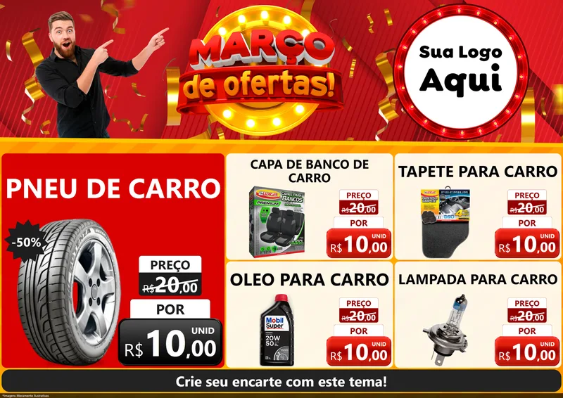 Modelo de Encarte para Encarte A4 Horizontal com o tema Março de Ofertas! para Auto peças
