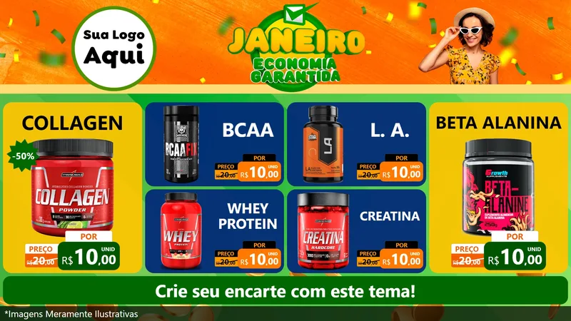 Modelo de TV para TV Horizontal com o tema Janeiro - Economia Garantida para Suplementos alimentares