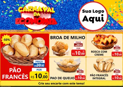 Modelo de Encarte para Encarte A4 Horizontal com o tema Carnaval da Economia para Padaria