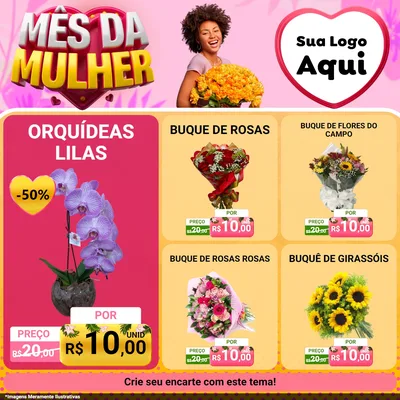 Modelo de Rede Social para Feed Facebook com o tema Mês da Mulher para Floricultura e jardim